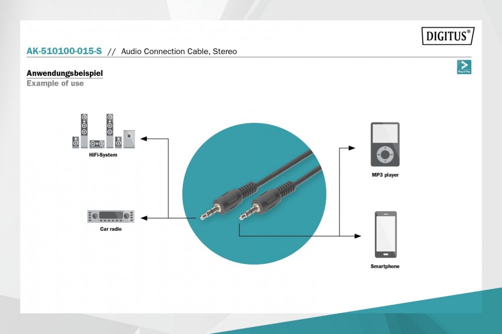 Assmann Audio connection cable, stereo 3.5mm