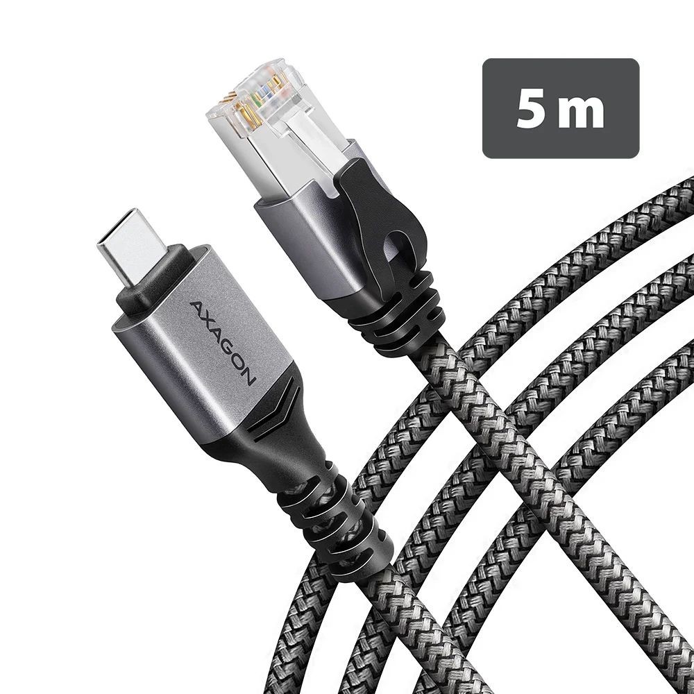 AXAGON ADE-CM30 USB-C Gigabit Ethernet adapter with integrated CAT6 RJ-45 network cable 5m Black