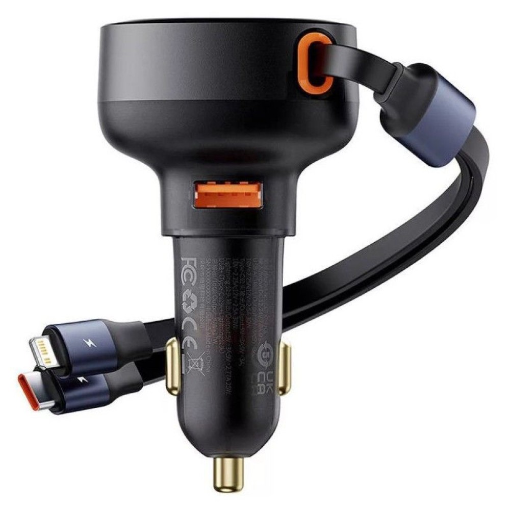 Baseus Enjoyment Pro USB-C + Lightning 60W Car Charger Black