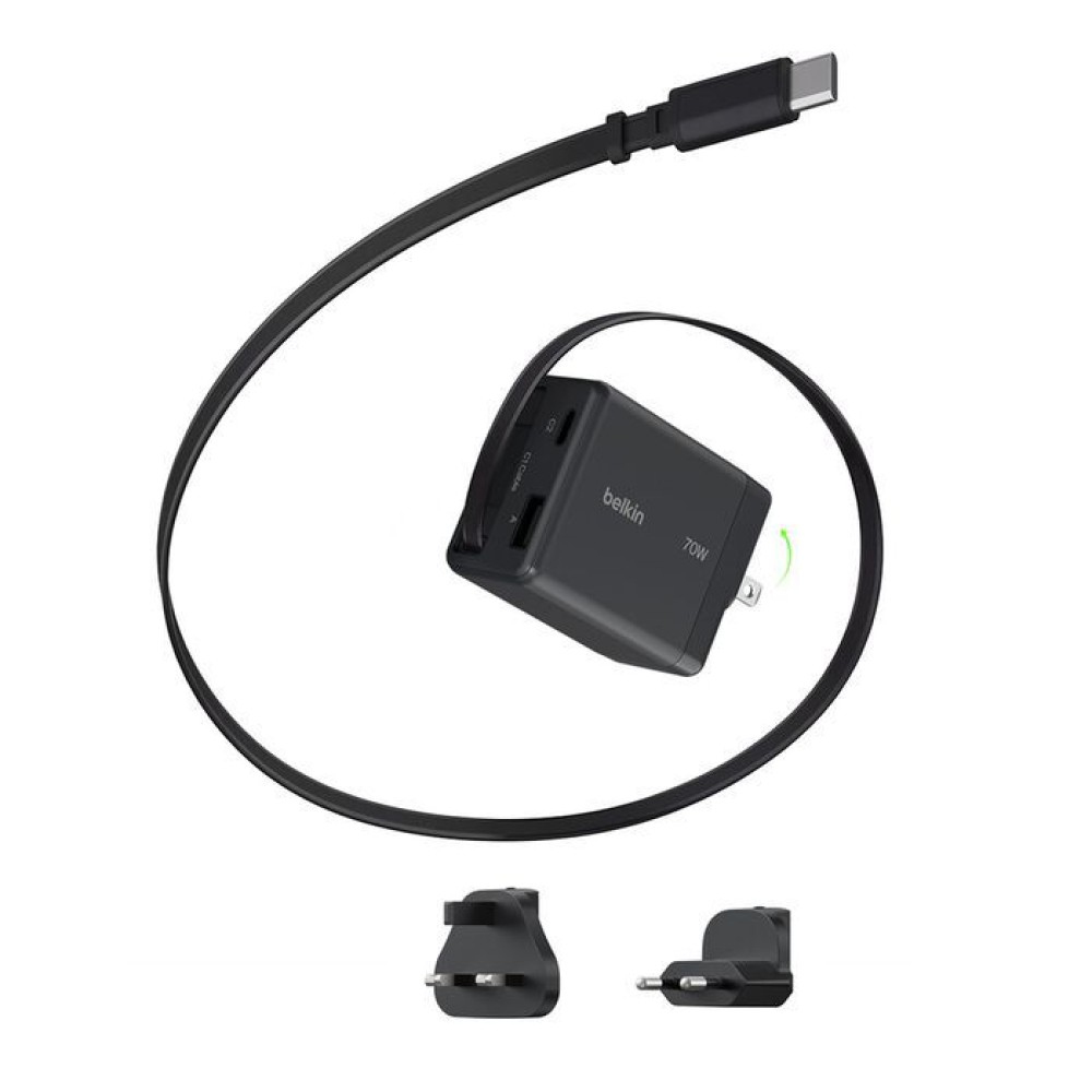 Belkin UltraCharge Retractable GaN Wall Charger 70W Black
