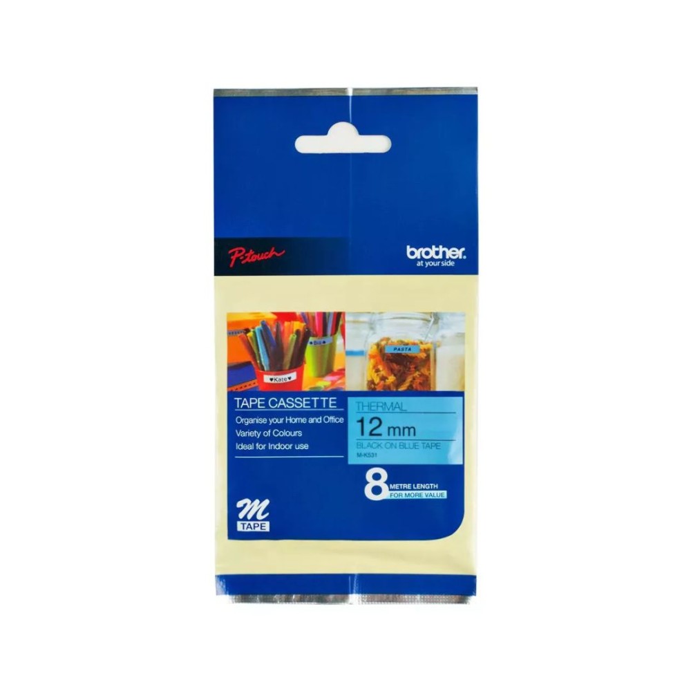 Brother M-K531 Laminált P-touch szalag (12mm) Black on Blue - 8m