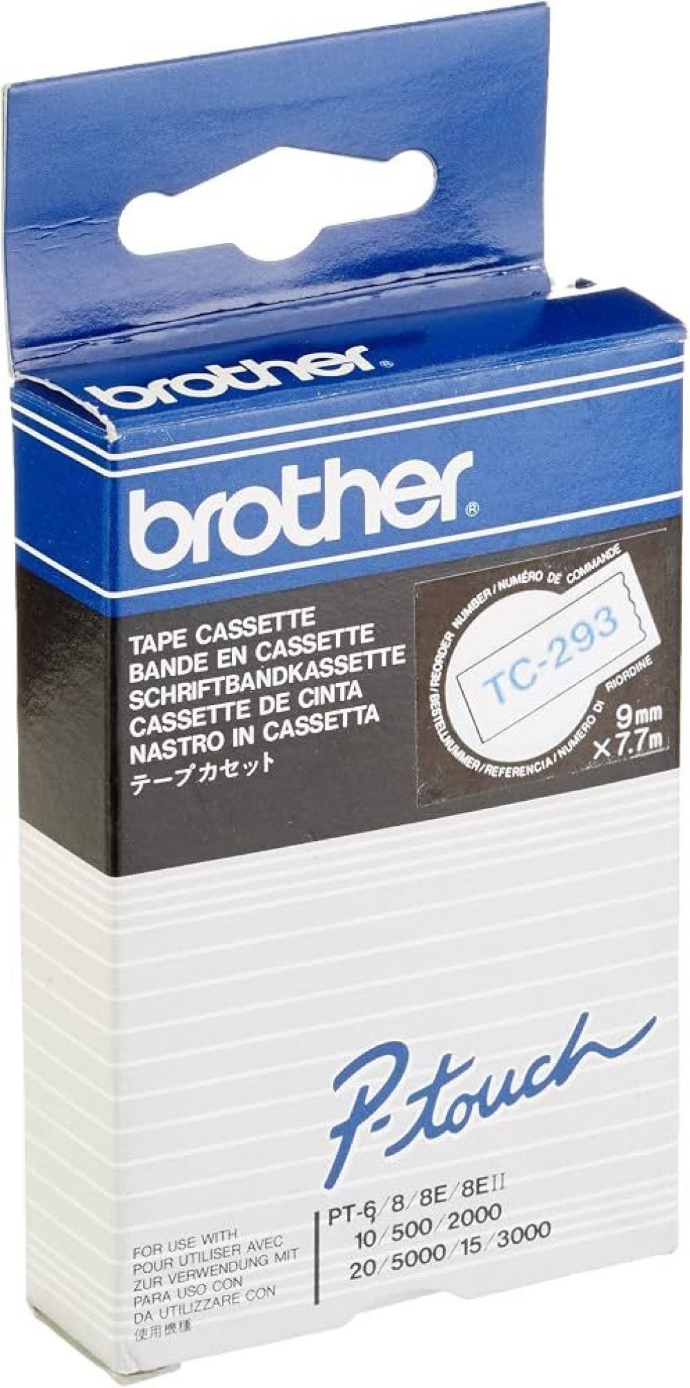Brother TC293 Laminált P-touch szalag (9mm) Blue on White -7,7m
