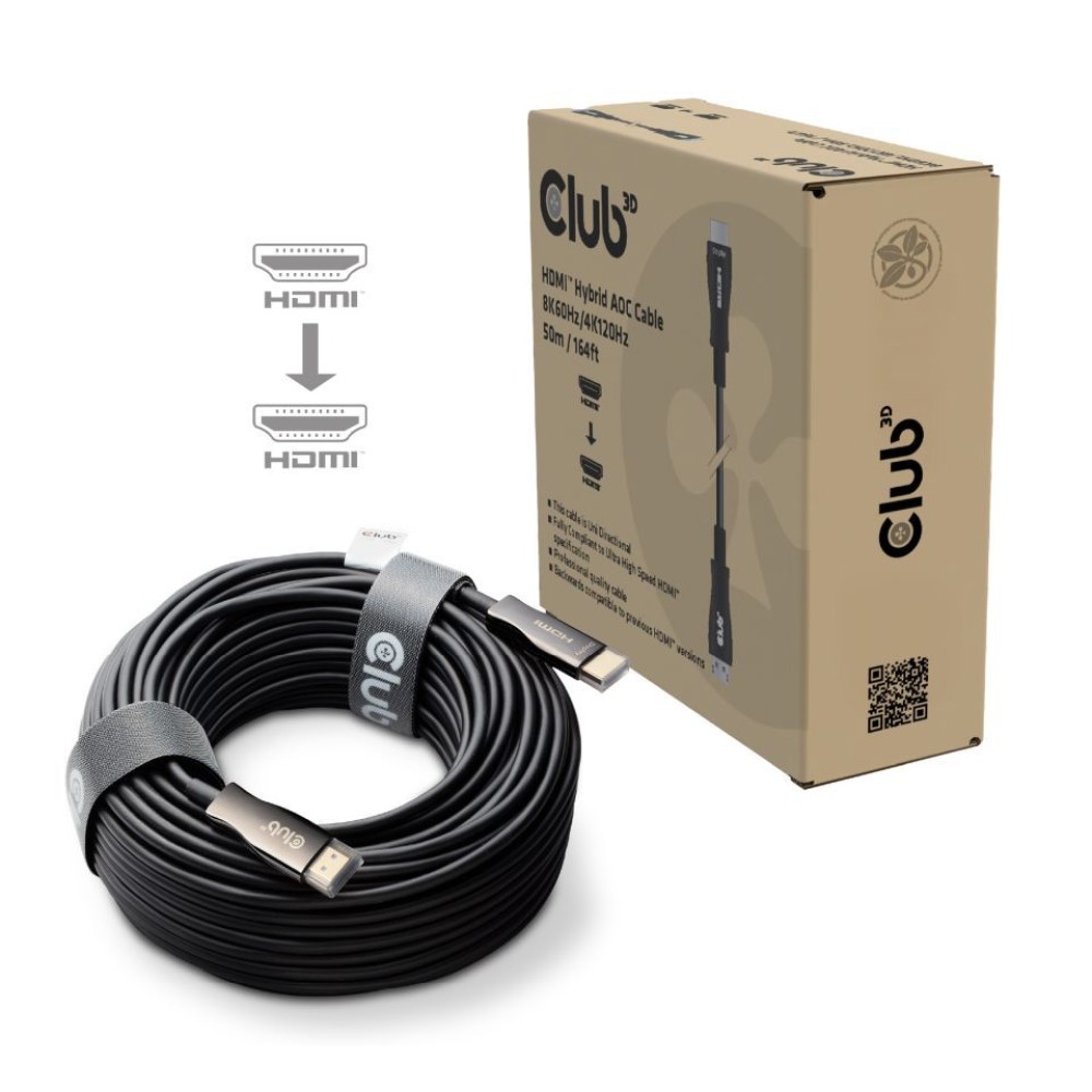 Club3D HDMI Hybrid AOC Cable 8K60Hz/4K120Hz 50m Black