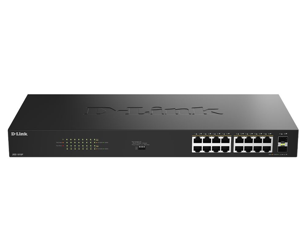 D-Link DGS-1018P 16-Port Gigabit Unmanaged PoE+ Switch with 2 SFP Ports