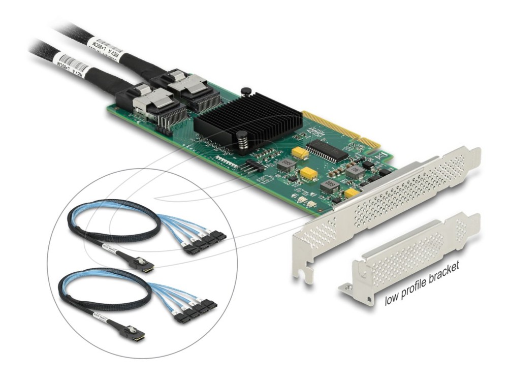 DeLock 8 port SATA PCI Express x8 Card with Connection Cable