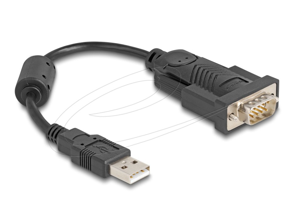 DeLock Adapter USB 2.0 Type-A to 1 x Serial RS-232 D-Sub 9 pin male with ferrite core 0,25m Black