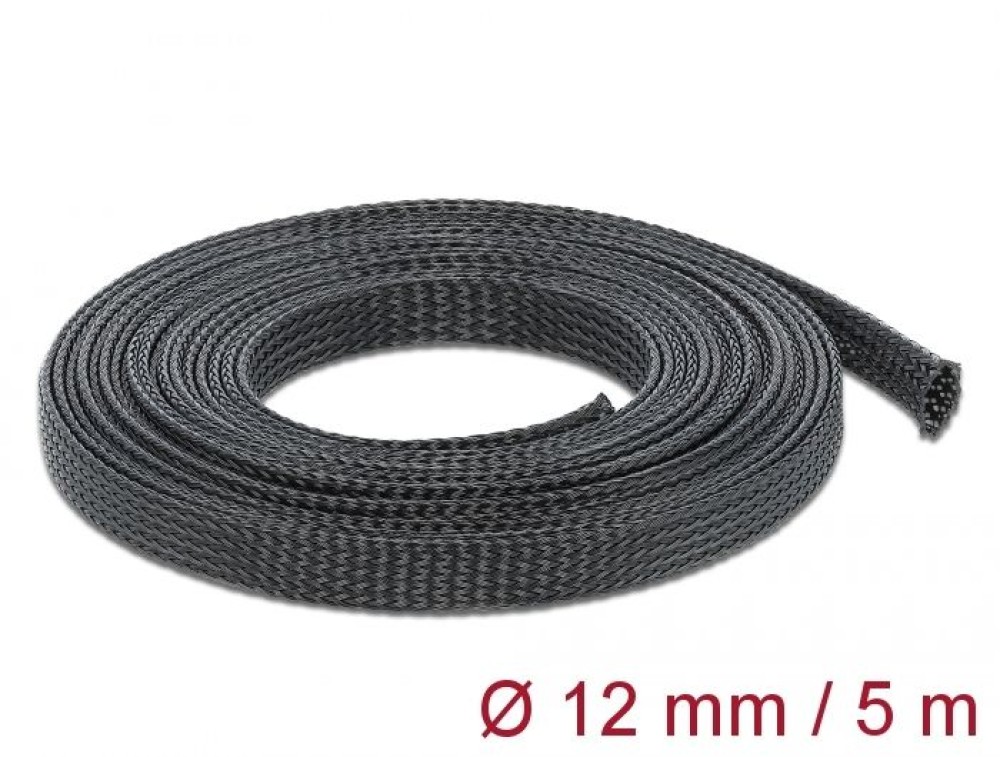 DeLock Braided Sleeve stretchable 5m x 12mm Black