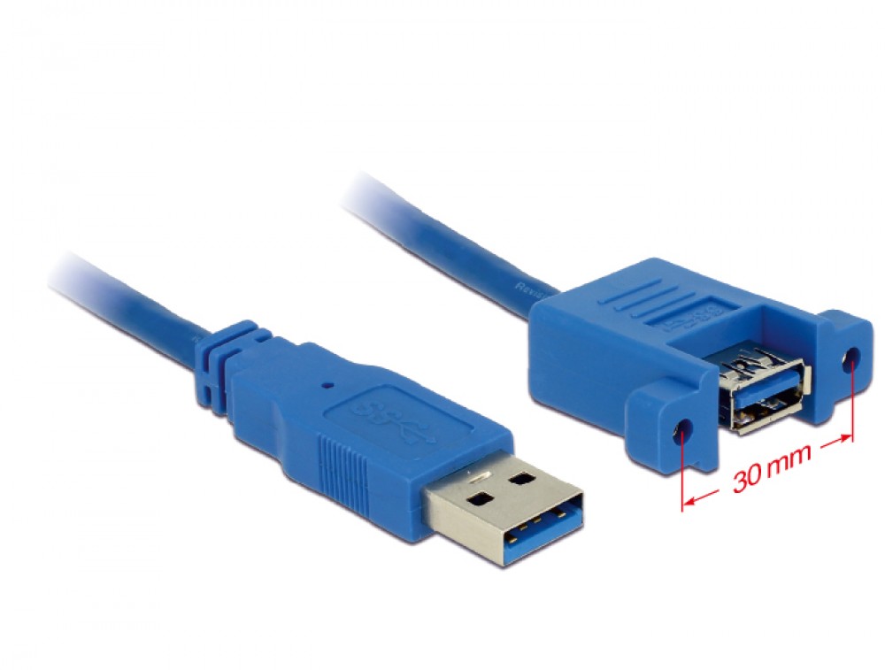 DeLock Cable USB 3.0 Type-A male > USB 3.0 Type-A female panel-mount 1m