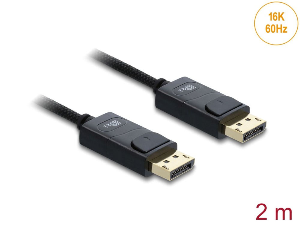 DeLock Coaxial DisplayPort 16K 60 Hz 80 Gbps with braided coating cable 2m Black
