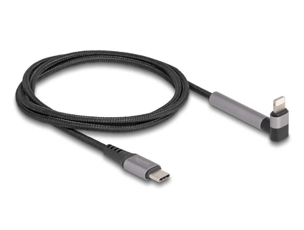DeLock Data and Charging Cable USB Type-C to Lightning for iPhone, iPad, iPod angled with stand function 1,5m MFi Black