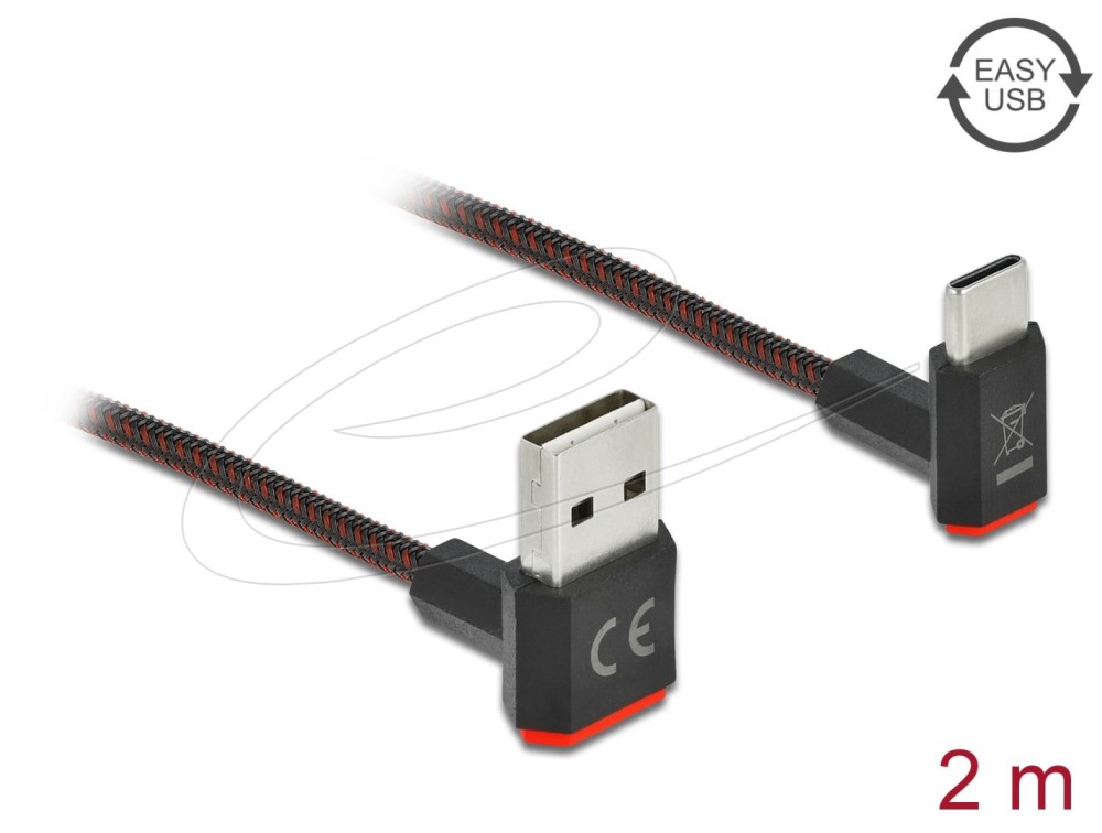 DeLock EASY-USB 2.0 Cable Type-A male to USB Type-C male angled up / down 2m Black