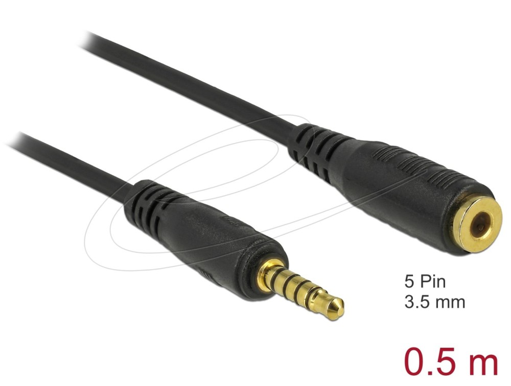 DeLock Extension Cable Stereo Jack 3.5 mm 5 pin male to female 0,5m black