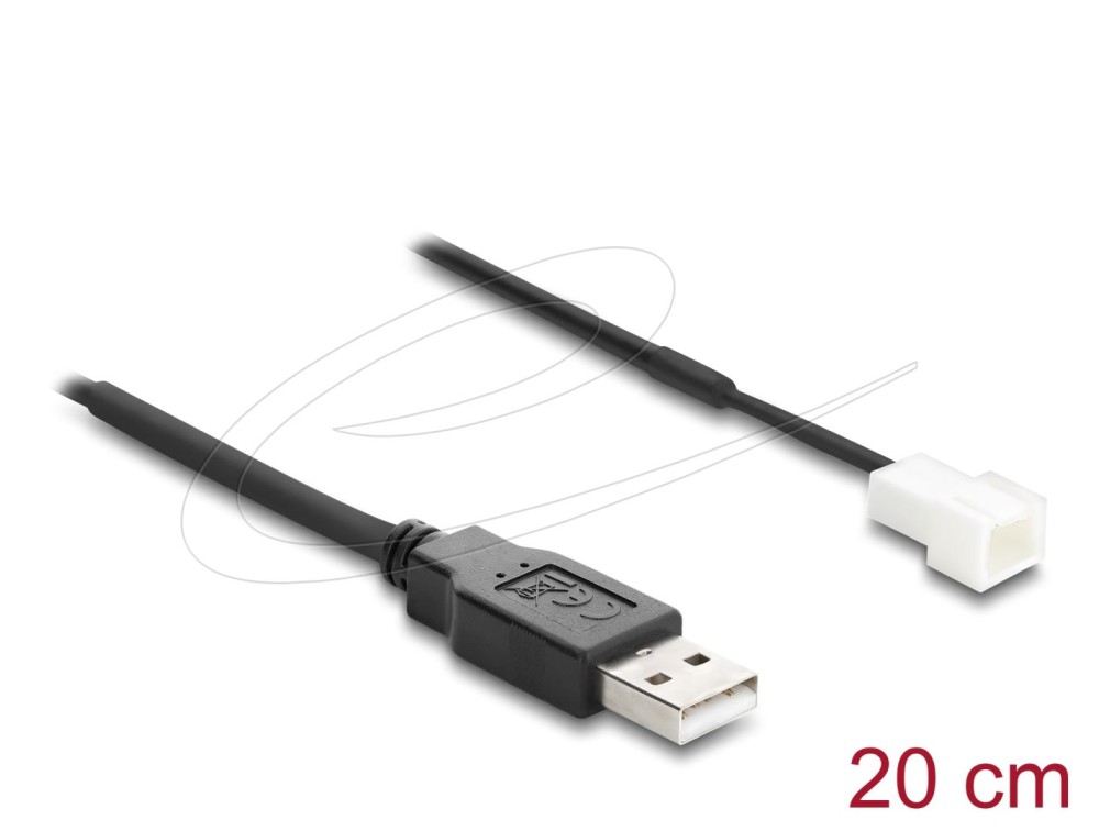 DeLock Fan Cable USB 2.0 Type-A male to 3 pin (2 pins connected) fan connector male 20cm Black