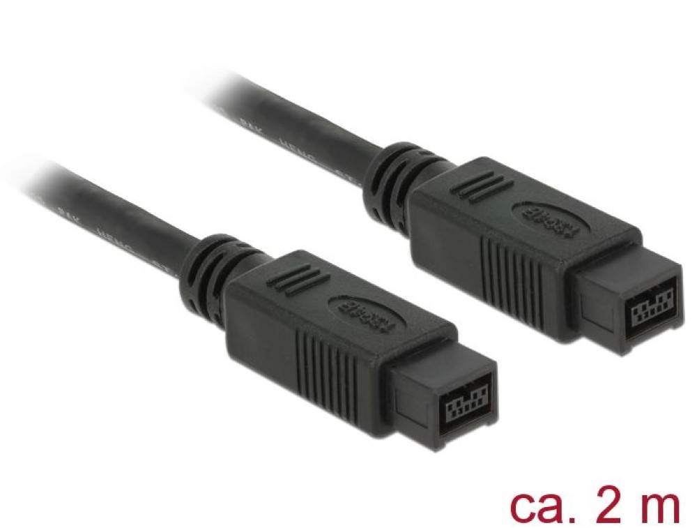 DeLock FireWire 9 pin male > 9 pin male 2m Cable Black