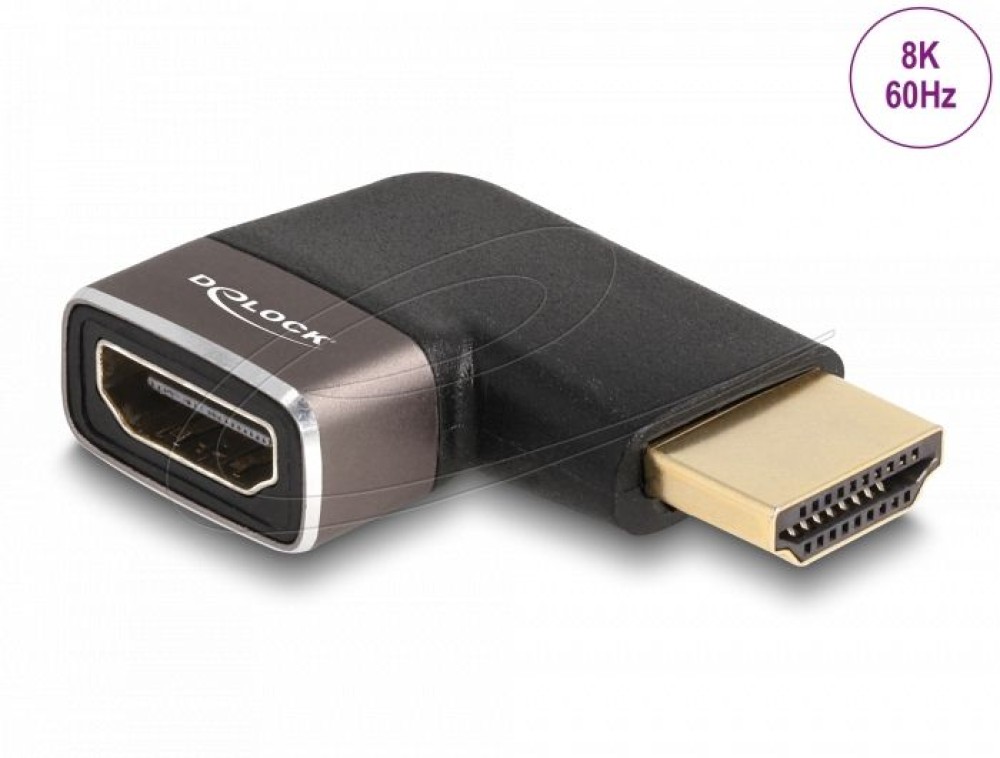 DeLock HDMI Adapter male to female 90° left angled 8K 60Hz metal Grey