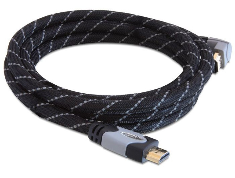 DeLock High Speed HDMI with Ethernet – HDMI A male > HDMI A male angled 4K 3m Cable Black