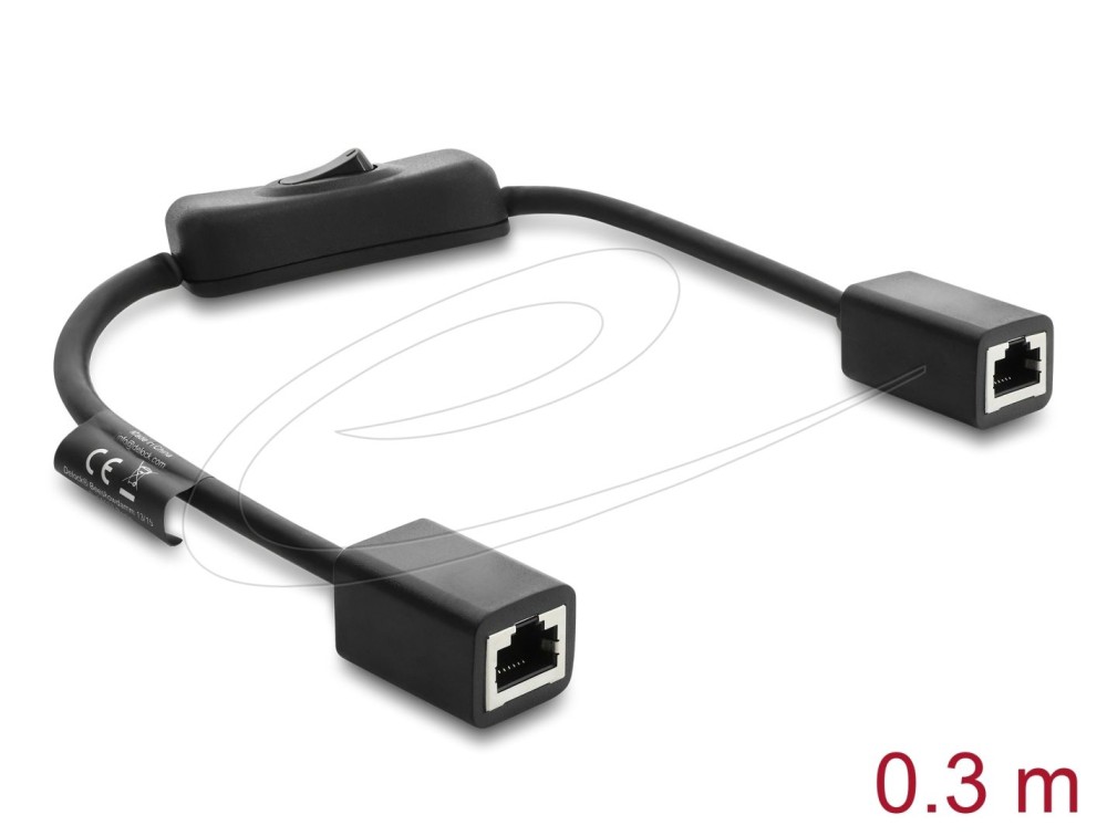 DeLock RJ45 Cable jack to jack with switch Cat.6 F/UTP 0,3m Black