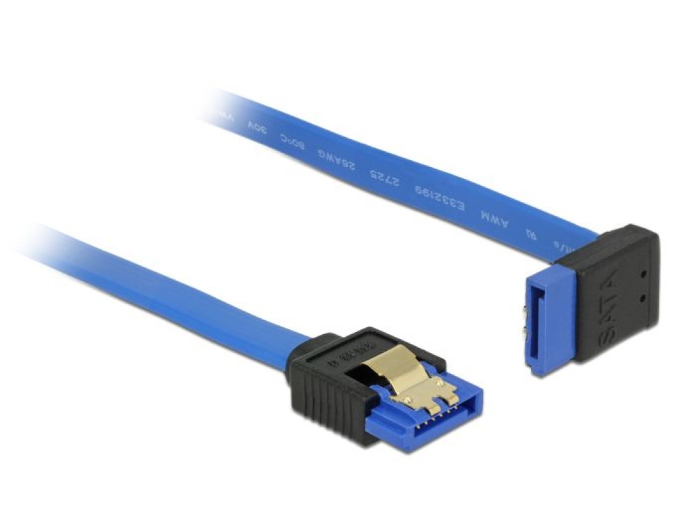 DeLock SATA 6 Gb/s receptacle straight > SATA receptacle upwards angled 0,5m Blue with Gold Clips Cable