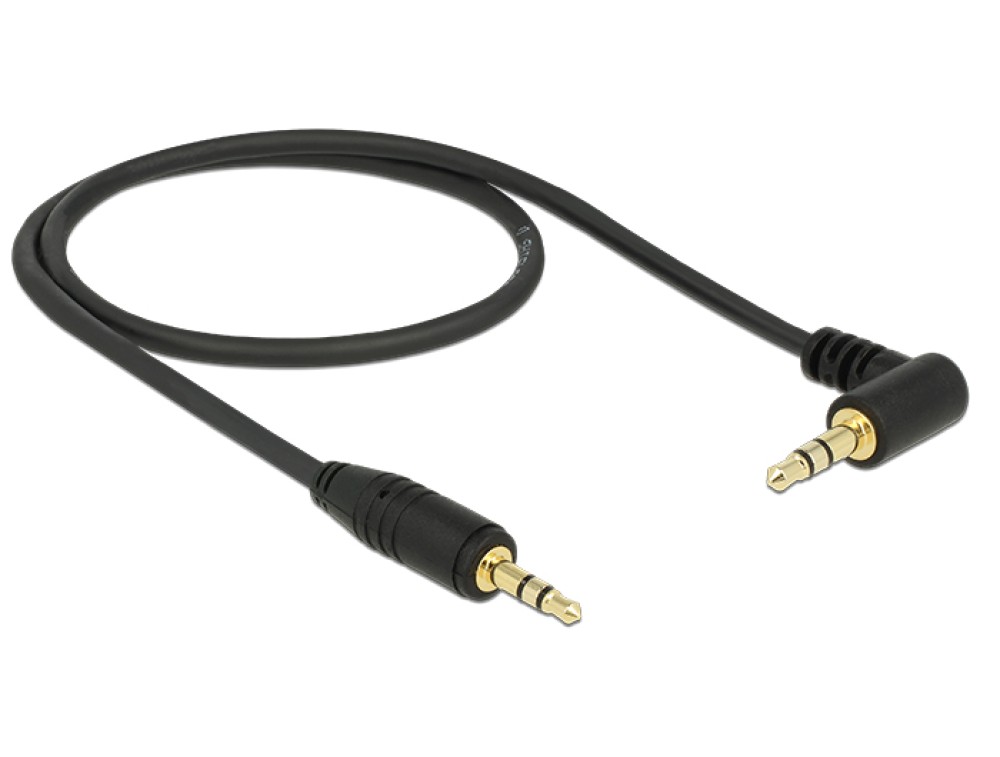 DeLock Stereo Jack Cable 3.5mm 3 pin male > male angled 0,5m Black