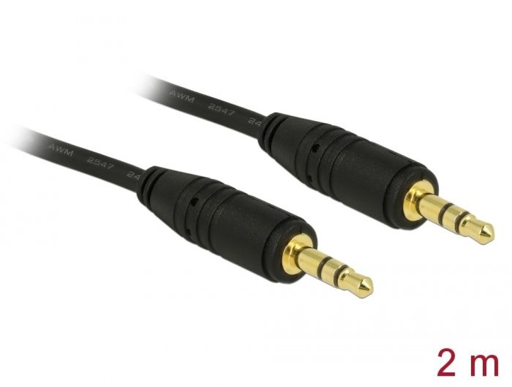 DeLock Stereo Jack Cable 3.5 mm 3 pin male > male 2m Black