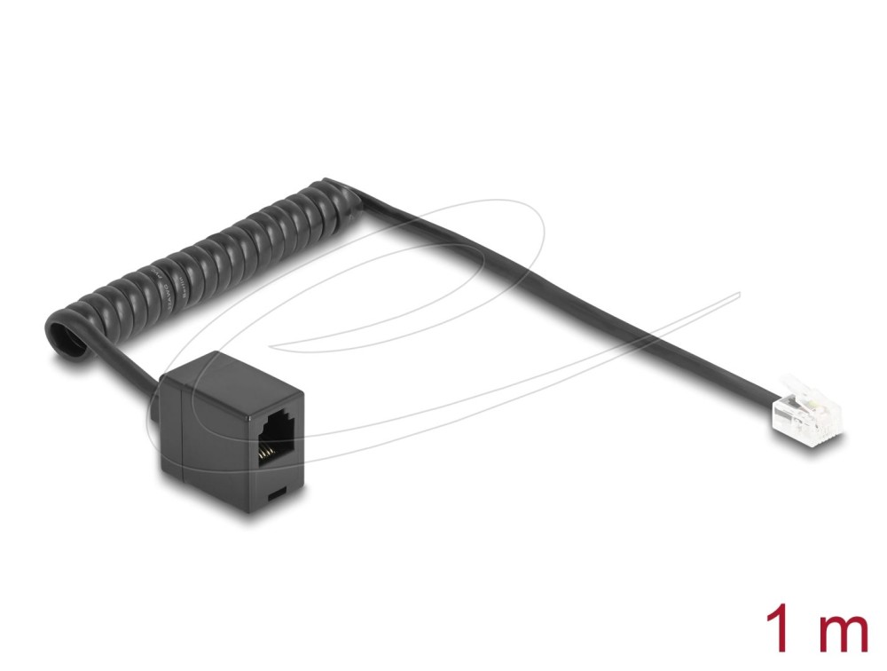 DeLock Telephone Cable / Coiled Cable RJ11 plug to RJ11 jack 1m Black