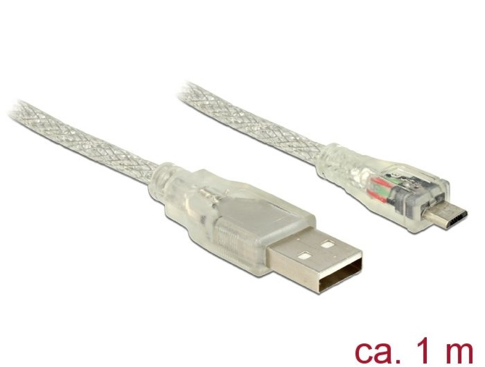 DeLock USB 2.0 Type-A male > USB 2.0 Micro-B male 1m cable Transparent