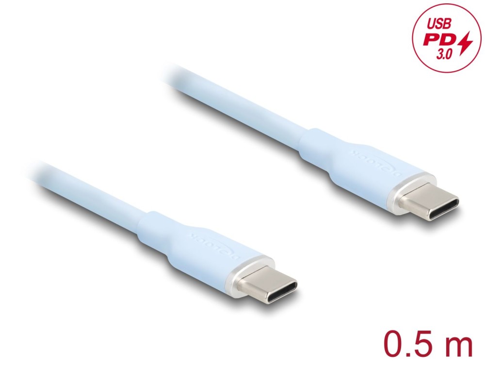 DeLock USB 2.0 USB Type-C male to male 60W cable 0,5m Blue