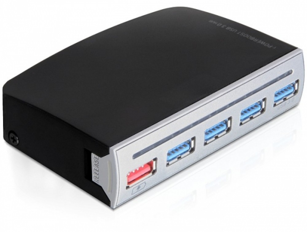 DeLock USB 3.0 HUB 4 port, 1 port USB power, külső vagy 3.5