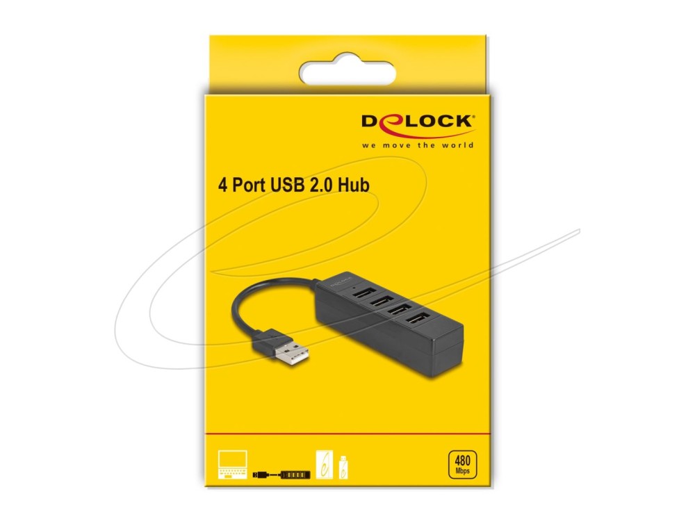 DeLock USB Hub 4 port USB 2.0 with 4xUSB Type-A female Black