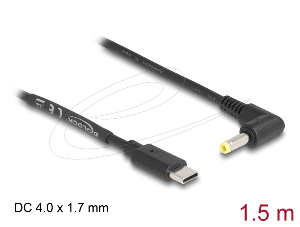DeLock USB Type-C Power Cable to DC 4.0 x 1.7 mm male angled 1,5m Black