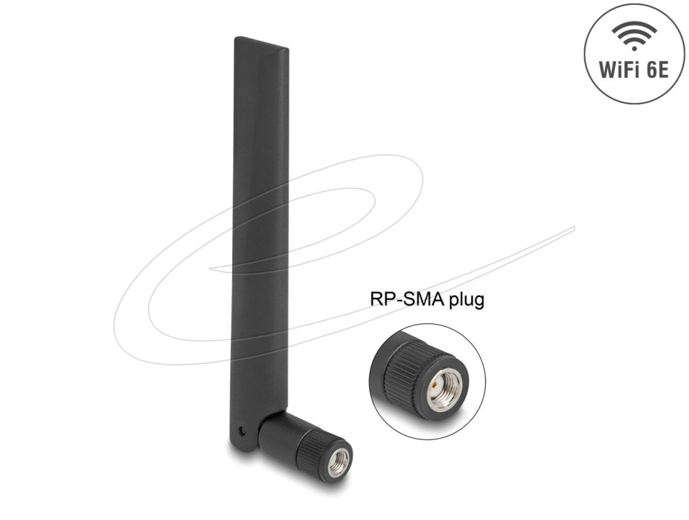 DeLock WiFi 6E Antenna RP-SMA plug  3dBi Black