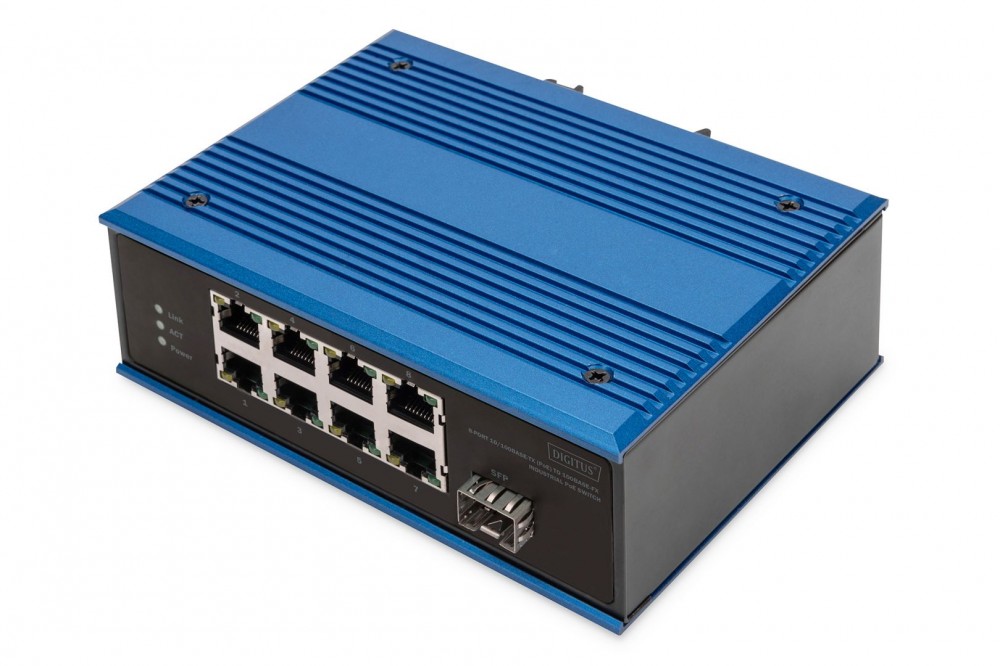 Digitus DN-651133 8-Port 10/100Base-TX(PoE) to 100Base-FX Industrial PoE Switch Blue
