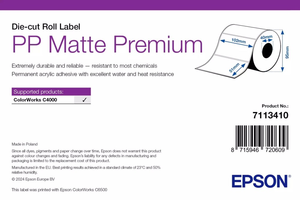 Epson PP Matte Label Premium címkeszalag 102mm x 51mm 535 Labels