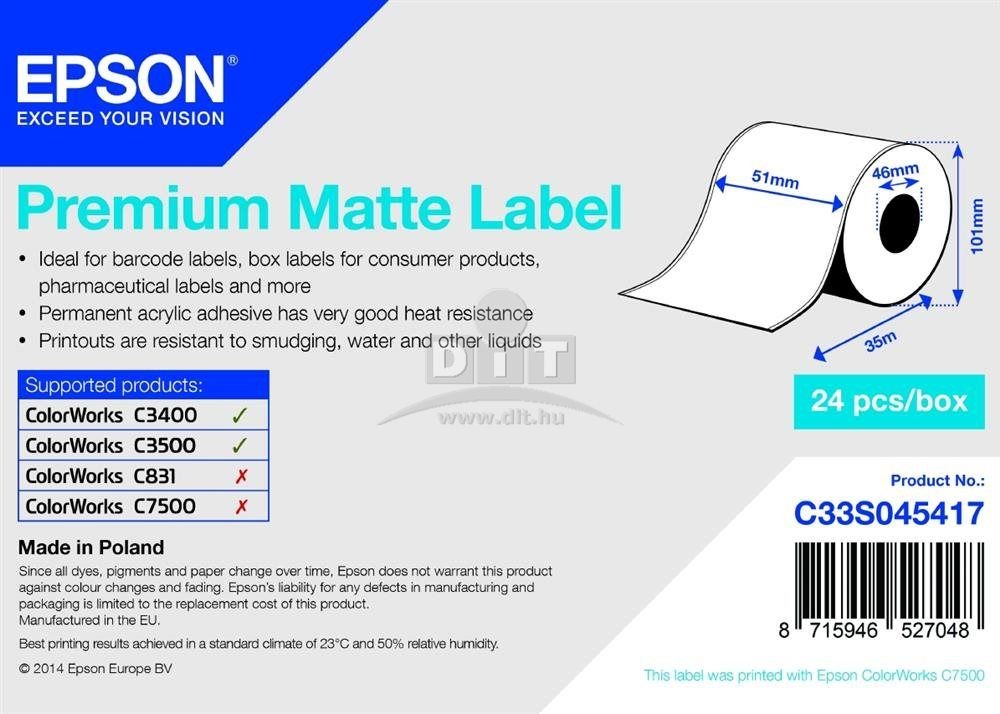 Epson S045417 Premium Matt címkeszalag 101mm x 46mm 24pcs/box