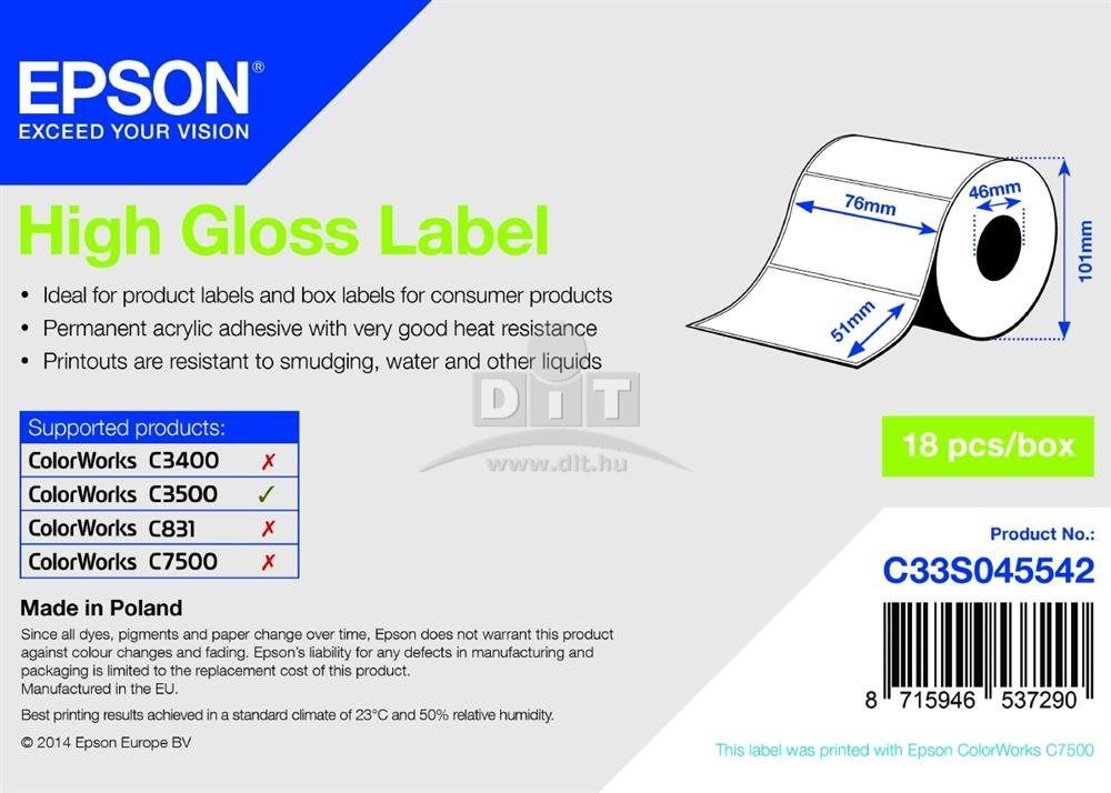Epson S045542 High Gloss címkeszalag 76mm x 51mm 610pcs