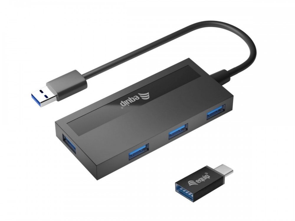 EQuip 4-Port USB 3.2 Gen 1 Hub with USB-C Adapter Black