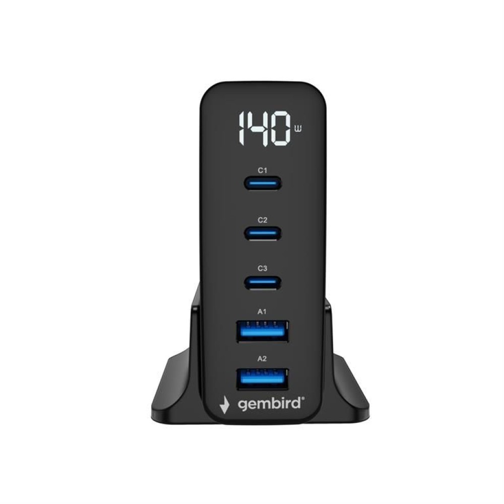 Gembird 5-port 140W GaN USB fast charger Black