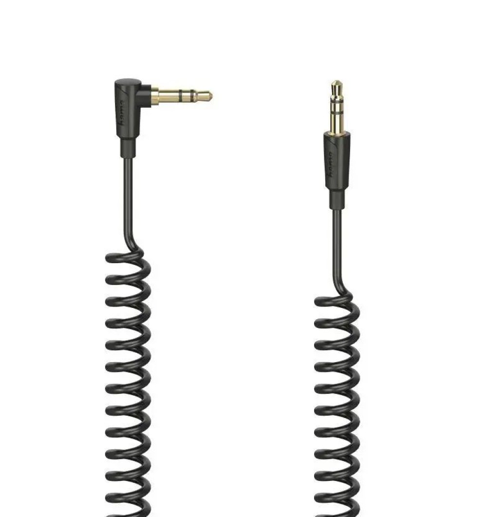 Hama FIC 3,5mm jack összekötőkábel 90° spiral 0,75m Black