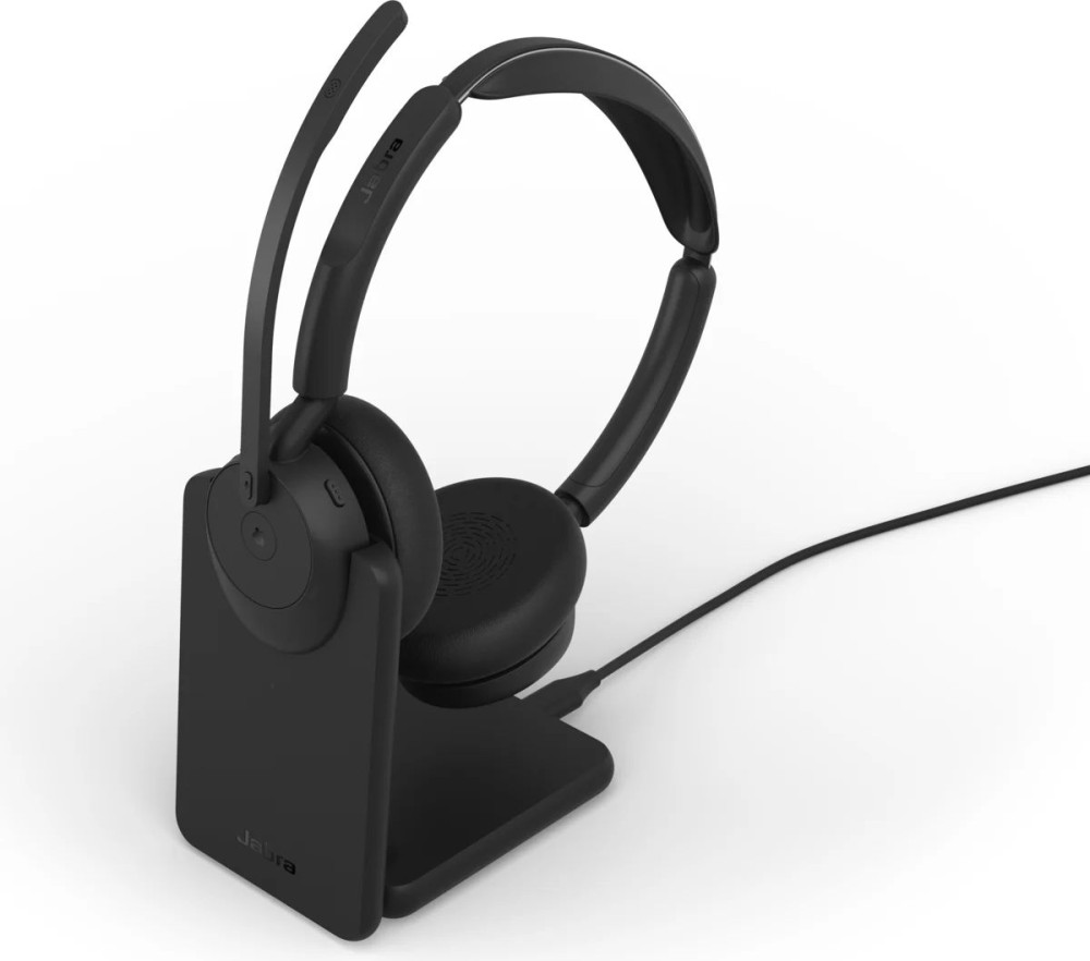 Jabra Evolve3 45 MS Stereo Link 390a Wireless Bluetooth Headset + Stand Black