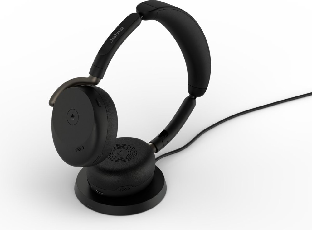Jabra Evolve3 65 Flex MS Stereo Link390a Wireless Bluetooth Headset + Wireless Charger Black