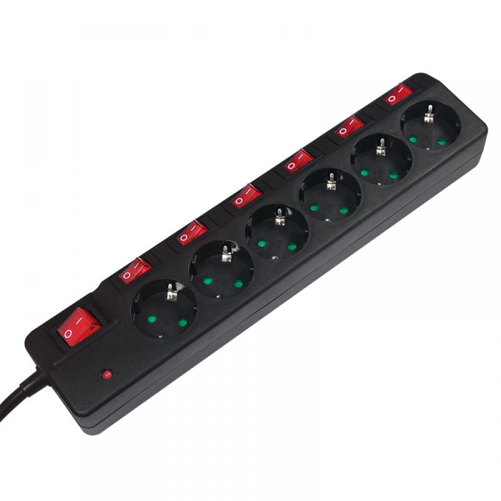 Logilink 6-way socket outlet with single and main ON/OFF switches