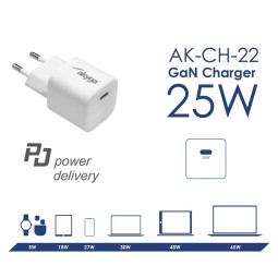 Akyga AK-CH-22 25W USB-C PD GaN Wall charger White