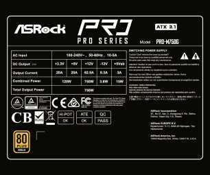 ASRock 750W 80+ Gold Pro Series PRO-M750G