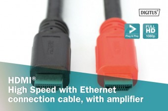 Assmann HDMI High Speed connection cable with Ethernet and signal amplifier 15m Black
