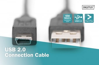 Assmann USB 2.0 connection cable, type  A - mini B (5pin)