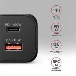 AXAGON ACU-PQ100 GaN Wall Charger 100W for laptops and phones Black