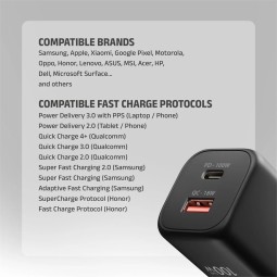 AXAGON ACU-PQ100 GaN Wall Charger 100W for laptops and phones Black