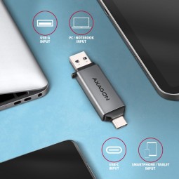 AXAGON Mini Card Reader Superspeed USB-C & USB-A SD / microSD USB3.2 Gen1 ( USB3.0 )