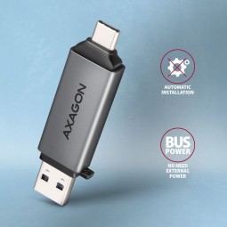 AXAGON Mini Card Reader Superspeed USB-C & USB-A SD / microSD USB3.2 Gen1 ( USB3.0 )