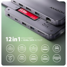 AXAGON HMC-12GM2 USB-C 10GBPS GEN2COMBO 12IN1 HUB